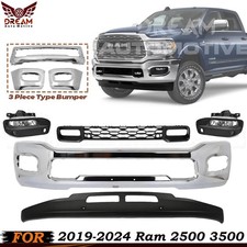 Front Bumper Face Bar Chrome Steel & Fog Lights Kit For 2019-2024 Ram 2500 3500