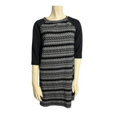 Loft Women's Black White Geometric Half Sleeve Career Dress Small Petite pencil 