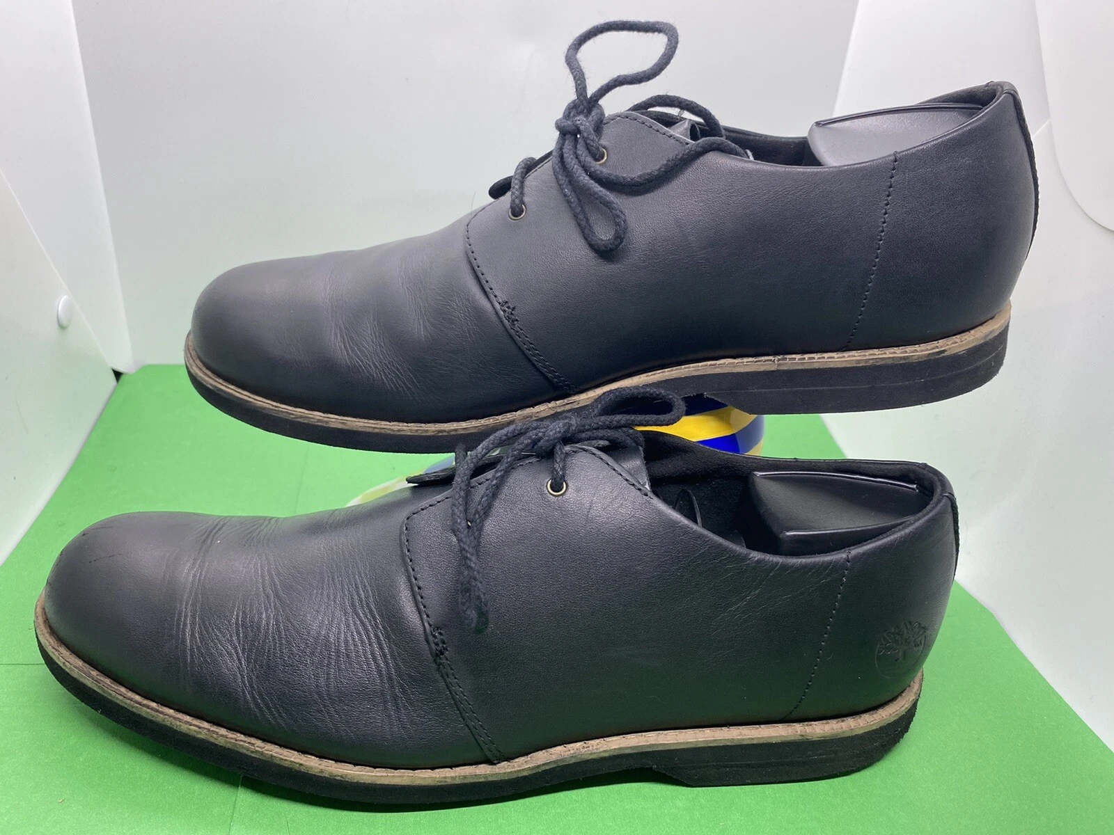 Scarpe eleganti casual Oxford Timberland da uomo in pelle nera stringate taglia 10