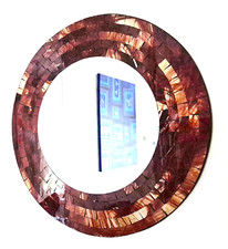 Round mosaic wall mirror, brown and gold brushed, hand made in Bali, 40cm-NEW