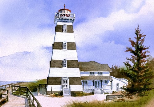 Faro di West Point, Isola del Principe Edoardo, Canada. Biglietti da visita James Mann Art - Foto 1 di 2