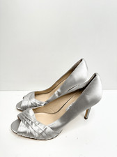 Nina New York Pumps Womens Size 8.5 Silver Satin Leather Open Toe Evening Shoes