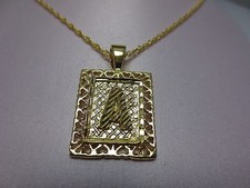 14KT GOLD EP 1 3/8 INCH FRAMED LETTER LARGE SQUARE A-W INITIAL CHARM  18" ROPE