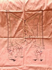 VINTAGE HAND MADE EMBROIDERED BABY BED SHEET, COVER Bunnies A B Cs