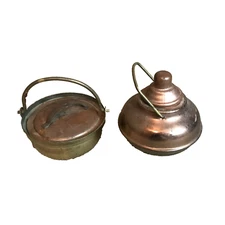 Small Brass Copper Metal Cauldron & Pot With Lid And Handle 2" Tall Miniatures
