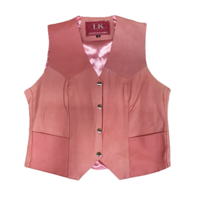 Leather King Pink Leather Snap Up Closure Motorcycle Vest Women s Sizes XS - XL