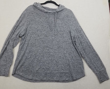 Gray heather knit jersey hoodie drawstrings pullover front pocket women's XXL
