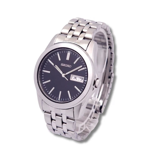 Vintage Seiko 7N43-0AM0 Quartz Day Date KANJI Silver Watch 40mm Men Japan BNB