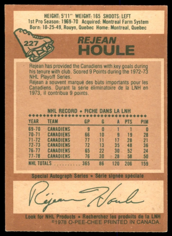 1978-79 O-Pee-Chee NM-MT Rejean Houle #227 - Image 2 of 2