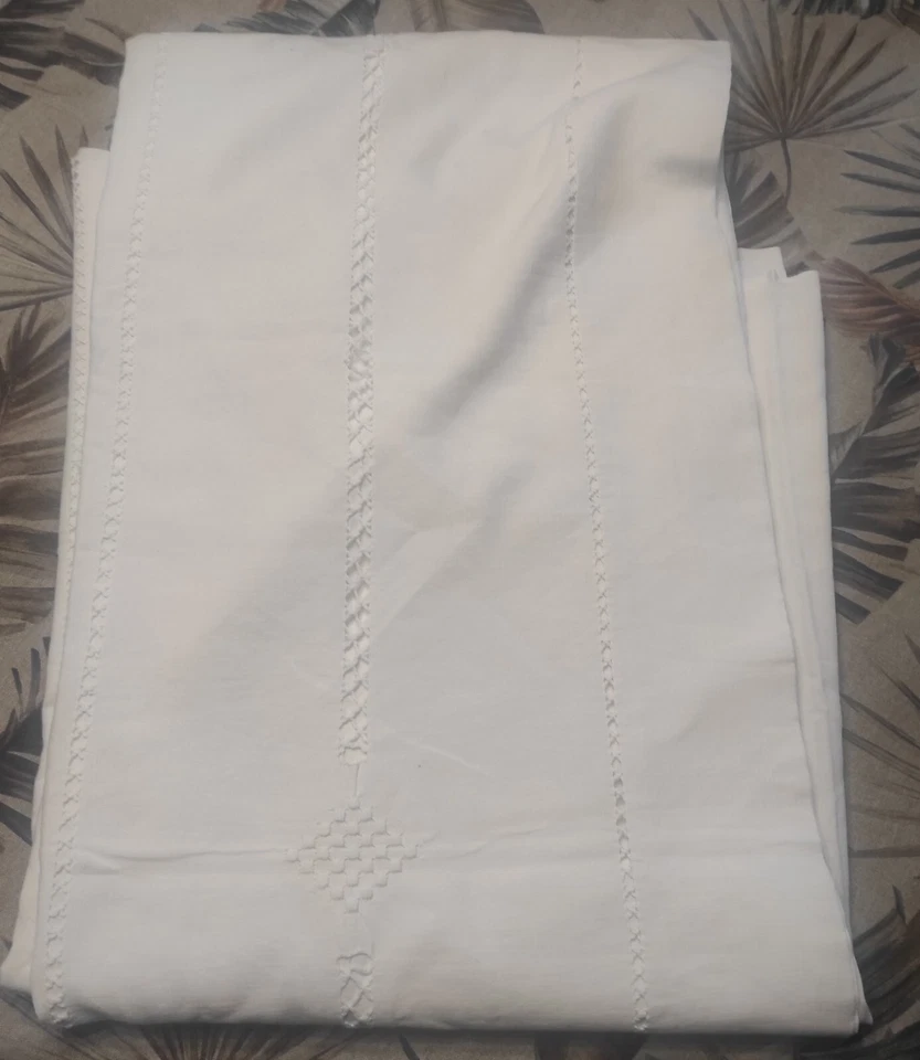 ancien grand drap metis jour echelle - monogramme DR 230cm x 320cm - Photo 3/4