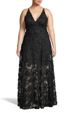 Xscape 3D Lace V-Neck Evening Dress 