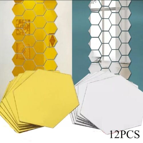 12pcs  Mirror Wall Stickers Hexagon  Removable Wall Sticker Decal DIY Home - 第 1/6 張圖片