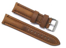 20mm Brown HQ Crazy horse Leather Replacement Men Watch Strap Silver Tone Buckle