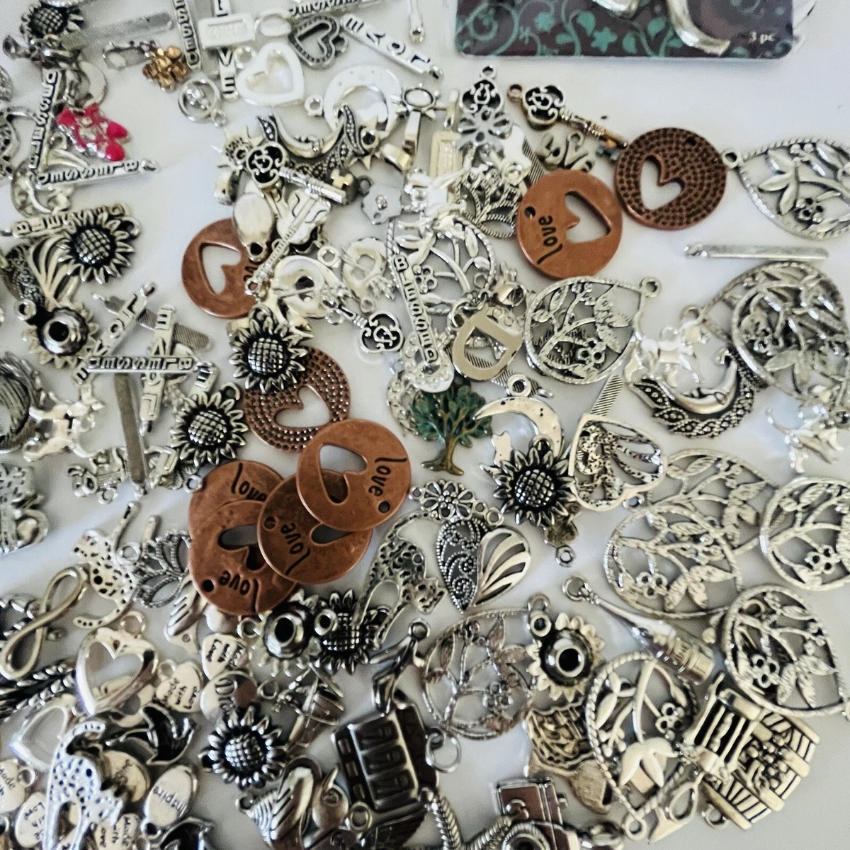 190+ Lot Tibetan Silver Charms for Jewelry Making Mixed Bulk Cat Key Heart  Duck