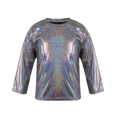 Kids Girls Boys Shiny Metallic T-shirt Sparkly Jazz Dance Top Performance Blouse - Picture 4 of 126