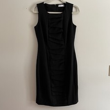 Calvin Klein Women SZ 8 Black Sleeveless Gathered Center Front Sheath Dress