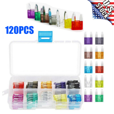 120pcs Mini Blade Fuse Set 2A 3A 5A 7.5A 10A 15A 20A 25A 30A 35A APM ATM