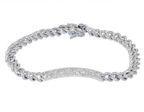 Diamond Bar Cuban Link Bracelet 14K White Gold 2.15CT 7" - 第 1/4 張圖片