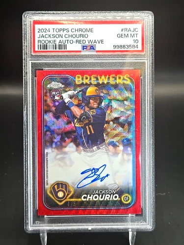 2024 Topps Chrome Jackson Chourio Red Wave Rookie Auto /5 PSA 10 RC SP SSP POP 1
