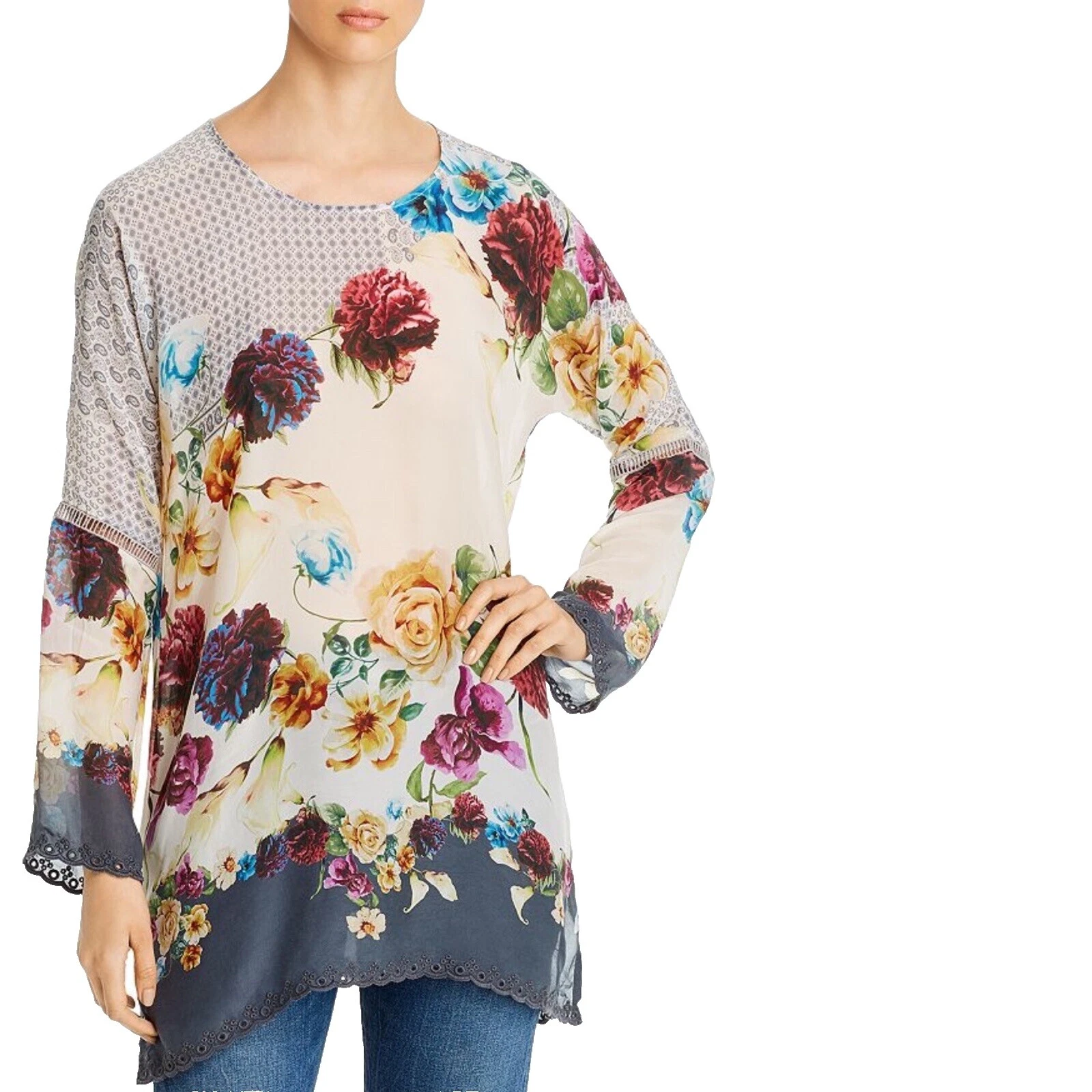 Top de flores de seda Johnny Was para Mujeres