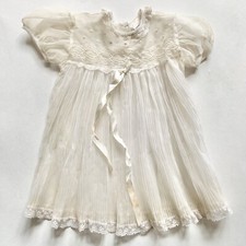 Madonna Original Vintage Baby Christening Dress Pleated White Lace Embroidered