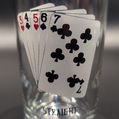 MCM Poker Card Whiskey Glasses Royal Flush One Pair Full House CRACK 5" Tall VTG - Picture 11 of 18