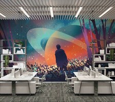 3D Man Forest Planet Painting Self-adhesive R...