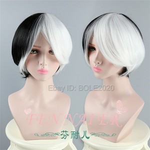 Fashion Black White Half Mixed Cosplay Wig Unisex Short Synthetic