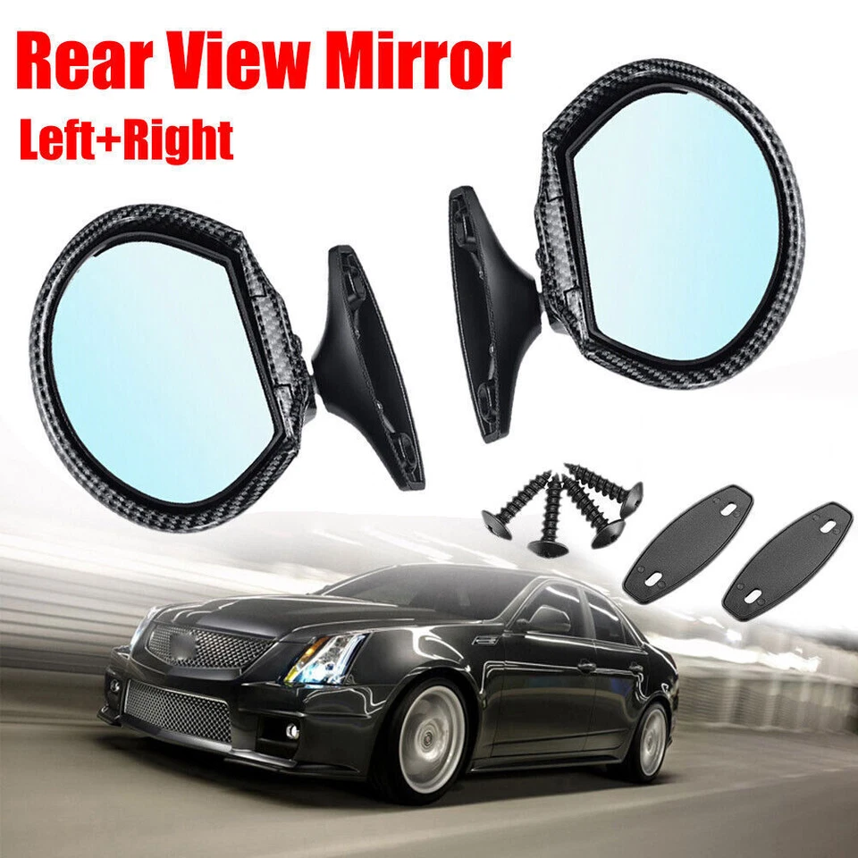 2X Espejos retrovisores laterales retro universales de fibra de carbono para puerta de coche clásico Foto 2 de 4