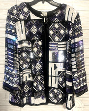 Carina Black Purple White Beaded On 100 Silk Jacket Formal Vintage 90s Medium