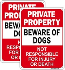Beware of Dog Sign 2 Pack, Private Property No Trespassing Sign, 10X7 inches