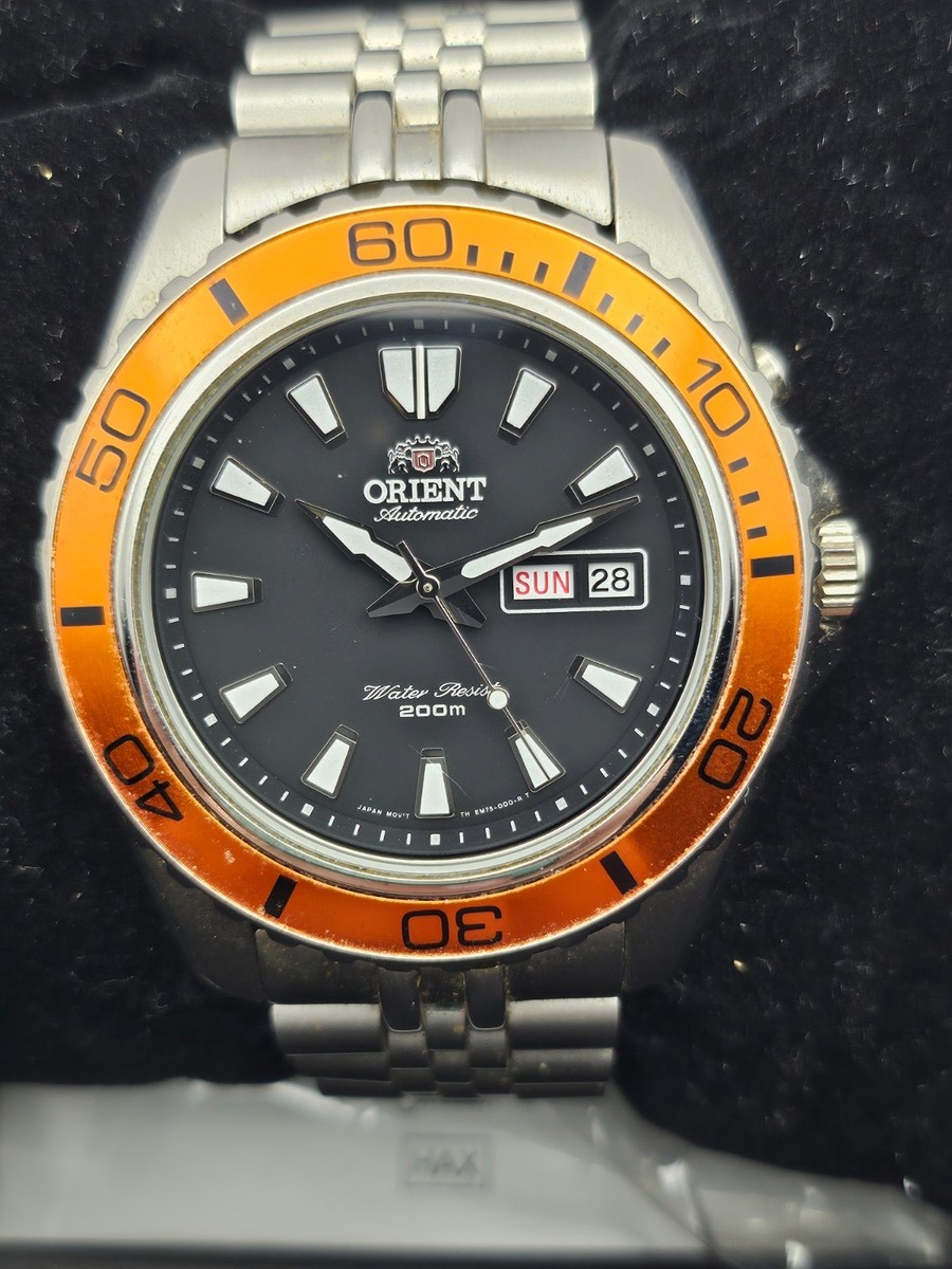 Orient men's Mako XL Orange Stainless Steel Automatic Watch