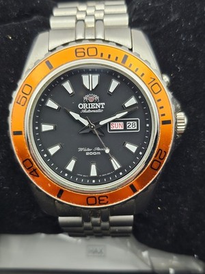 Orient men s Mako XL Orange Stainless Steel Automatic Watch FEM75004B9