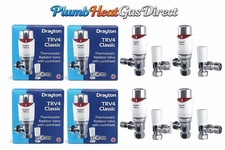 Drayton TRV4 Classic Thermostatic Radiator Valve + Lockshield 15mm Angled (X4)