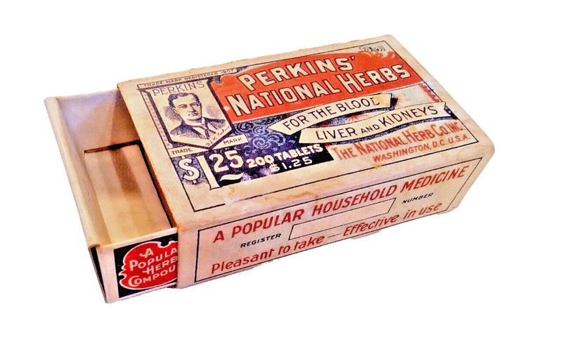 Vintage Antique PERKIN'S NATIONAL HERBS   Medicine Cardboard Box