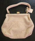 Great Vintage Bead Lumured Purse Ivory Cream Beaded Handbag Evening Bag 1950's