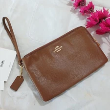 Coach Women's Brown Leather Double Zip Wristlet F87587