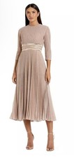 New Mac Duggal Shimmering 3/4 Sleeve A-Line Midi Dress In Rose Gold Sz 6 $498