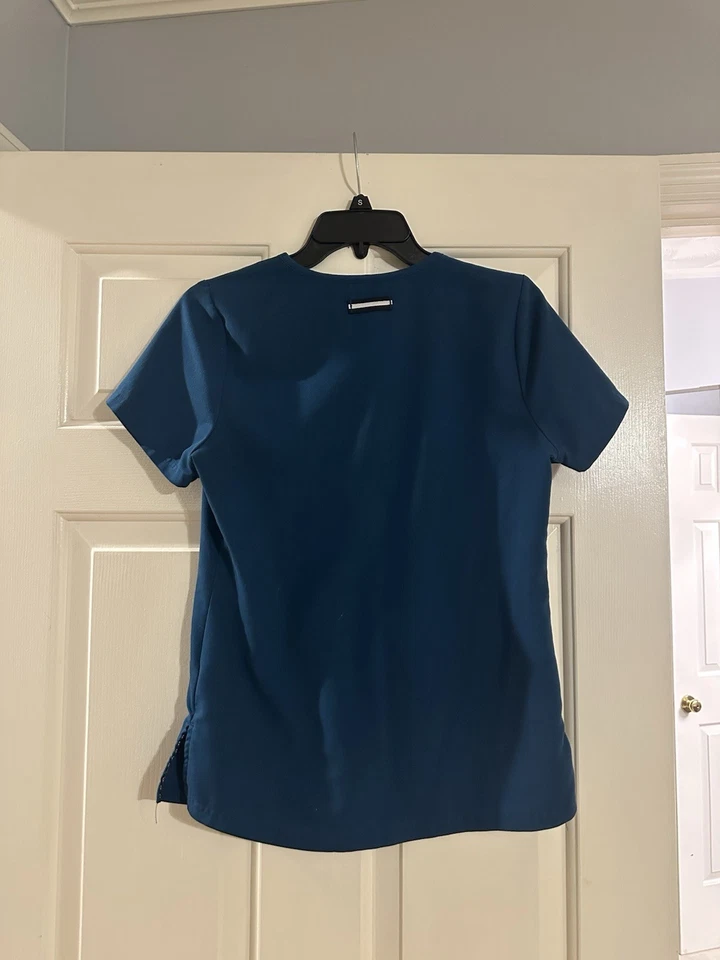 KOI XS Caribbean Blue Scrub Set Top and Pants - Tuckable Top - Image 2 of 4