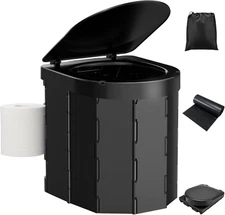 Portable Camping Toilet, Folding Toilet for Adults with Lid and Retractable TP H