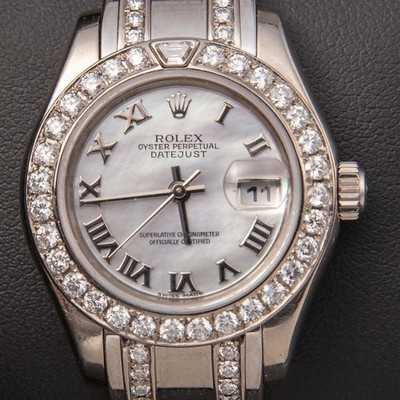 Rolex Pearlmaster 80329 29Mm 18K Weißgold Diamant Lünette Perlmutt Römisch