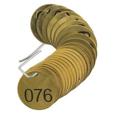 Brady 23203 Numbered Tag, Brass, 1 1/2 In H X 1 1/2 In W, 1 1/2 In Dia., Brass,