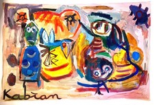 Peinture Originale 110x 75. Kabian , Art Brut , Cobra , Hommage K. A , 