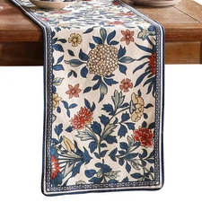 Designer Blue Cottage Rustic Floral Linen Table Runner Wrinkle Resistant 12x87