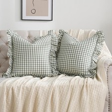 2 Pack Sage Green/White Plaid Ruffle Throw Pillow Covers Farmhouse Checkered ...