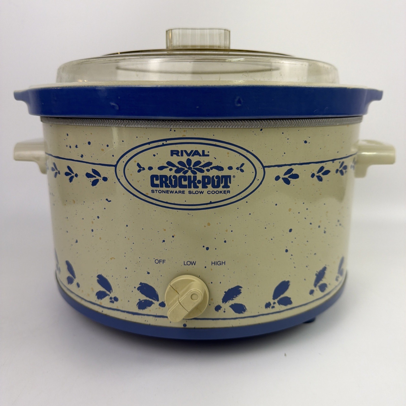 Vintage Rival 3355 Crock Pot 5 Quart Slow Cooker w Blue Leav