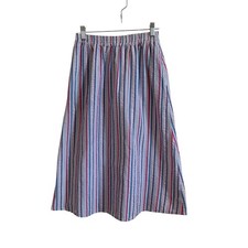 National vintage Striped Maxi Skirt Elastic Waist Pockets Pink Blue White Size S