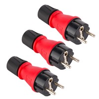 Electraline 92389 3X Schutzkontakt Stecker IP54 Gummi/Kunststoff AußEn Rot