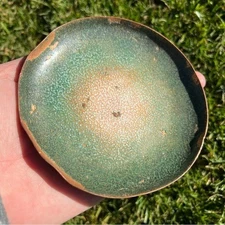 VTG Nekrassoff Saucer Teal Enamel Over Copper Signed Vintage Patina Distressed