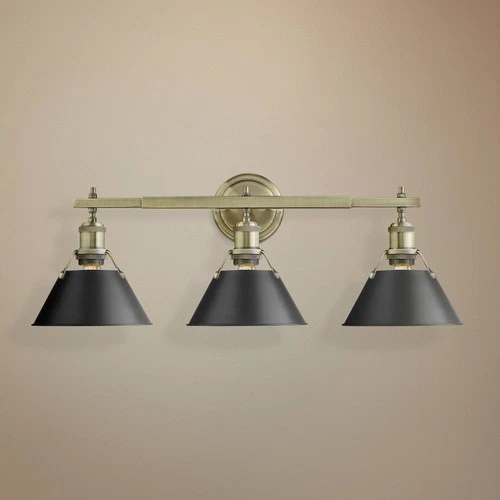 Orwell 27 1/4"W Aged Brass 3-Light Bath Light w/ Black Shade - Picture 1 of 4